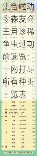 集合啦动物森友会三月珍稀鱼虫过期前速览：一网打尽所有种类一览表