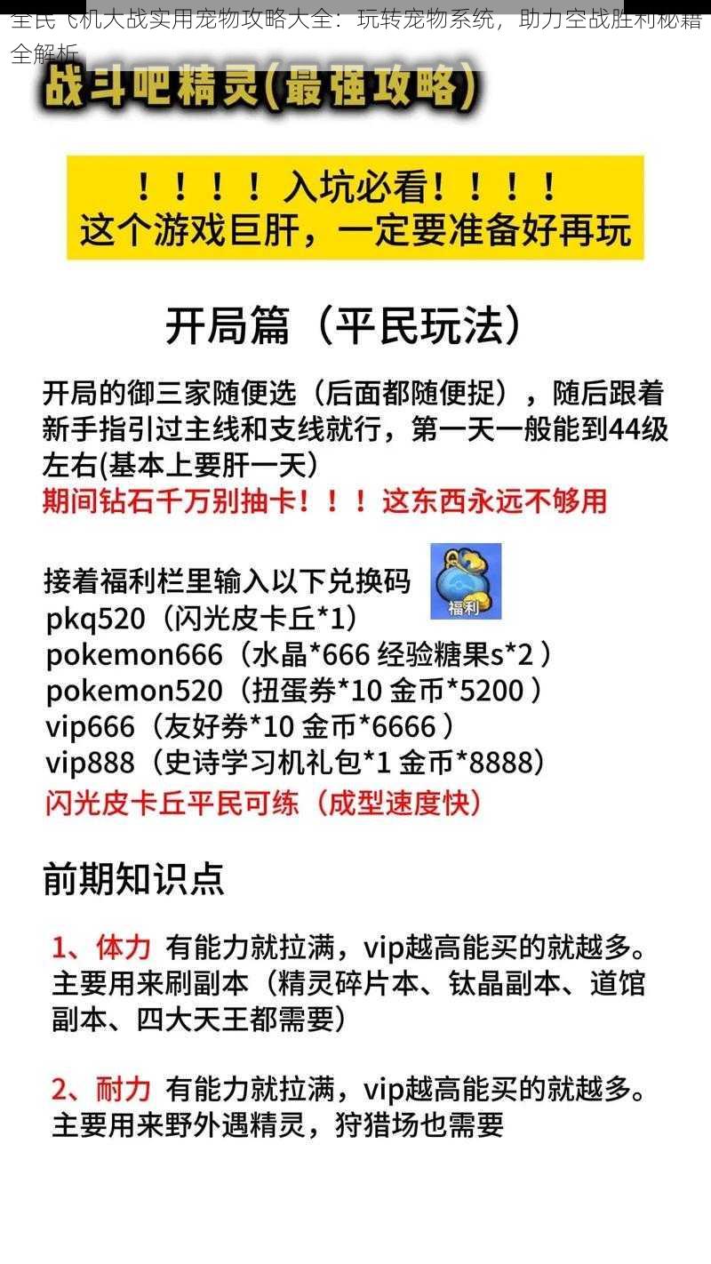 全民飞机大战实用宠物攻略大全：玩转宠物系统，助力空战胜利秘籍全解析