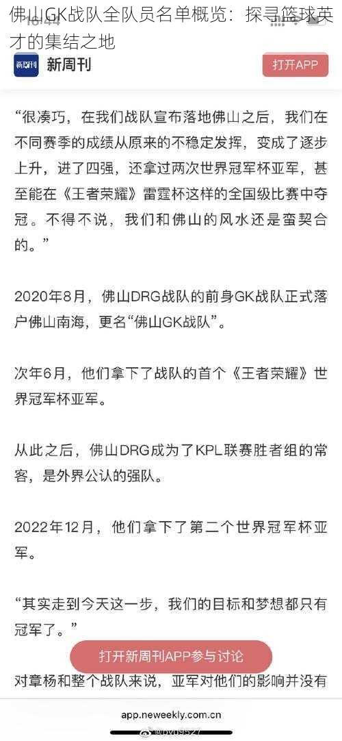 佛山GK战队全队员名单概览：探寻篮球英才的集结之地