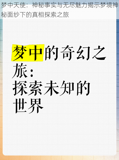 梦中天使：神秘事实与无尽魅力揭示梦境神秘面纱下的真相探索之旅